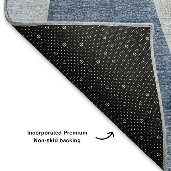 HomeRoots 8' X 10' Denim Blue & Ivory Abstract Geometric Area Rug – Soft, Durable, Stain-Resistant & UV Protected 705255