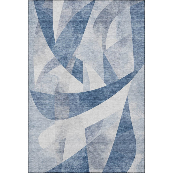 HomeRoots 8' X 10' Denim Blue & Ivory Abstract Geometric Area Rug – Soft, Durable, Stain-Resistant & UV Protected 705255