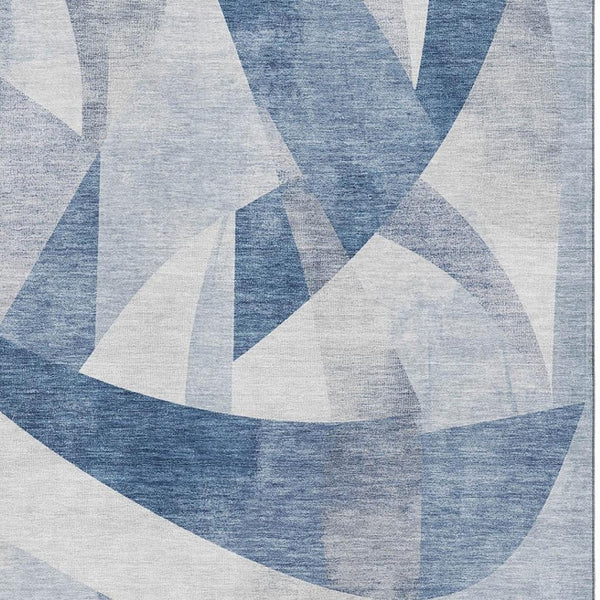 HomeRoots 9' X 12' Stylish Denim Blue & Ivory Abstract Geometric Area Rug - Washable, UV Protected, Durable Design 705256