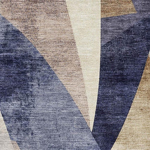 HomeRoots 8' X 10' Abstract Geometric Area Rug in Navy Blue, Ivory & Brown - Washable, UV Protected, Durable Design 705261