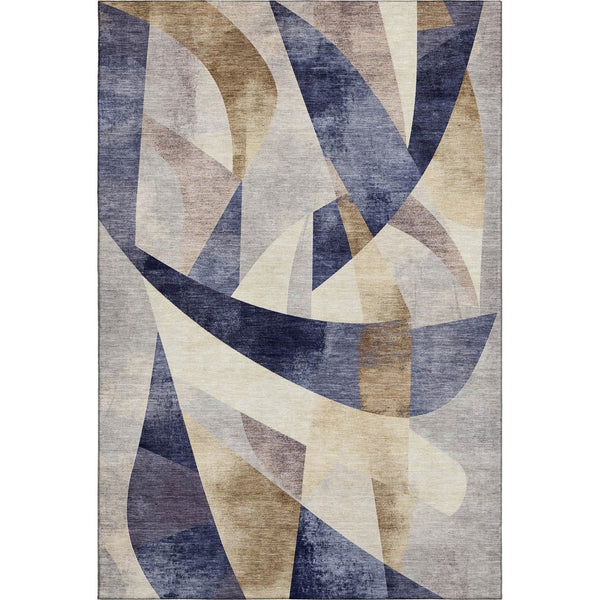 HomeRoots 9' X 12' Stylish Navy Blue Abstract Geometric Area Rug - Washable, UV-Protected & Stain-Resistant Design 705262
