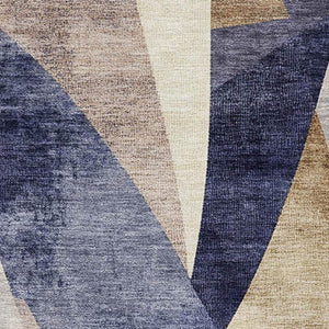 HomeRoots 9' X 12' Stylish Navy Blue Abstract Geometric Area Rug - Washable, UV-Protected & Stain-Resistant Design 705262
