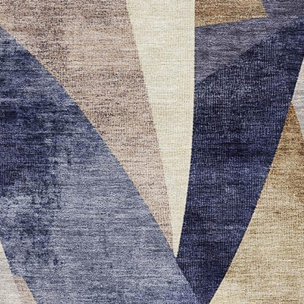 HomeRoots 9' X 12' Stylish Navy Blue Abstract Geometric Area Rug - Washable, UV-Protected & Stain-Resistant Design 705262