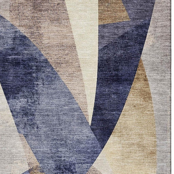 HomeRoots 9' X 12' Stylish Navy Blue Abstract Geometric Area Rug - Washable, UV-Protected & Stain-Resistant Design 705262