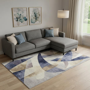 HomeRoots 10' X 14' Navy Blue Abstract Geometric Area Rug - Durable, Washable, UV Protection, Perfect for Homes 705263