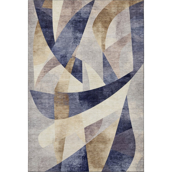 HomeRoots 10' X 14' Navy Blue Abstract Geometric Area Rug - Durable, Washable, UV Protection, Perfect for Homes 705263