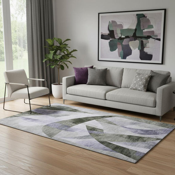 HomeRoots 5' X 8' Stylish Olive Green and Purple Geometric Area Rug - Washable, UV-Protected, and Versatile! 705265