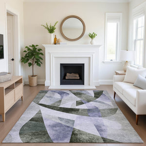 HomeRoots 5' X 8' Stylish Olive Green and Purple Geometric Area Rug - Washable, UV-Protected, and Versatile! 705265