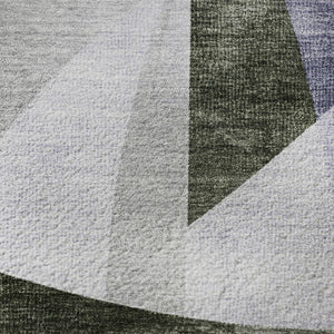 HomeRoots 8' Olive Green & Purple Abstract Geometric Round Rug - Washable, UV Protected, Durable for Homes 705266