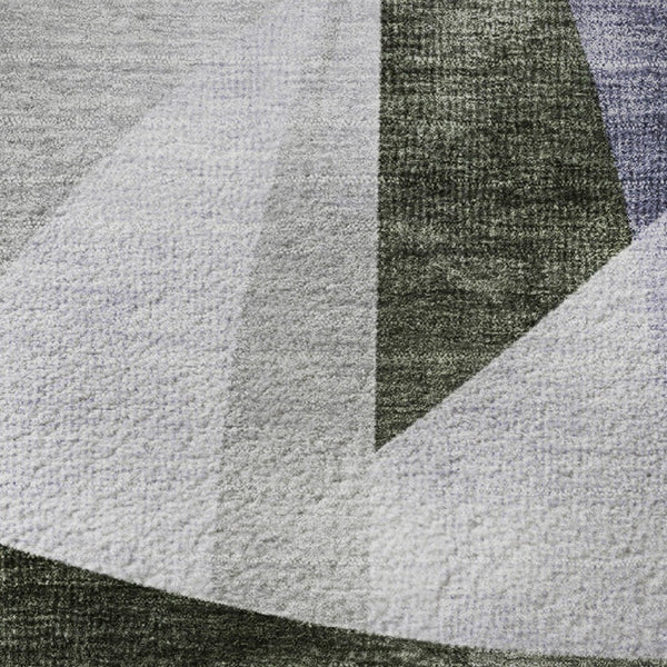 HomeRoots 8' Olive Green & Purple Abstract Geometric Round Rug - Washable, UV Protected, Durable for Homes 705266