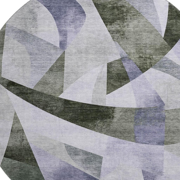 HomeRoots 8' Olive Green & Purple Abstract Geometric Round Rug - Washable, UV Protected, Durable for Homes 705266