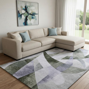 HomeRoots 8' X 10' Stylish Olive Green & Purple Abstract Geometric Area Rug - Washable, UV Protected & Durable 705267