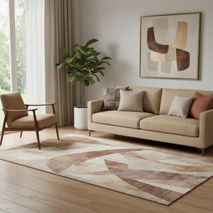 HomeRoots 5' X 8' Abstract Geometric Washable Area Rug in Rust & Copper - UV Protected, Stain Resistant Design! 705271