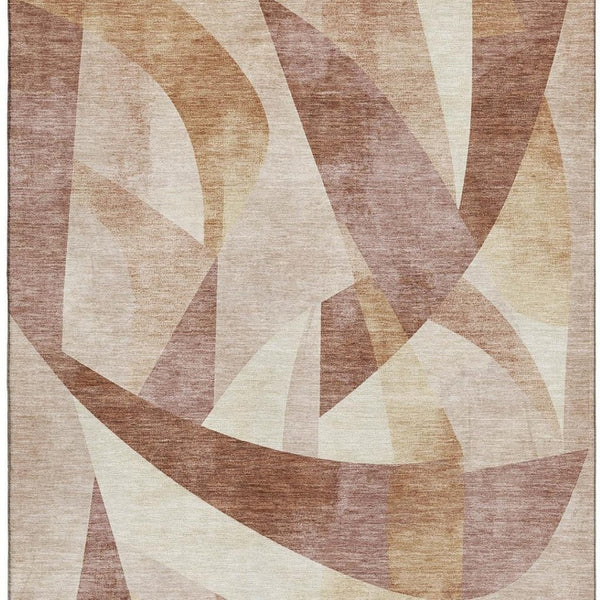 HomeRoots 5' X 8' Abstract Geometric Washable Area Rug in Rust & Copper - UV Protected, Stain Resistant Design! 705271