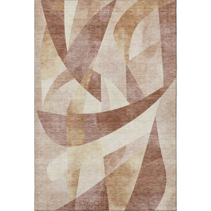 HomeRoots 5' X 8' Abstract Geometric Washable Area Rug in Rust & Copper - UV Protected, Stain Resistant Design! 705271
