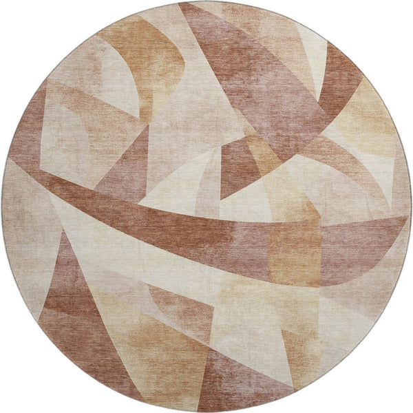 HomeRoots 8' Rust Copper and Wheat Abstract Round Rug - Washable, Stain-Resistant, UV-Protected for Modern Homes 705272