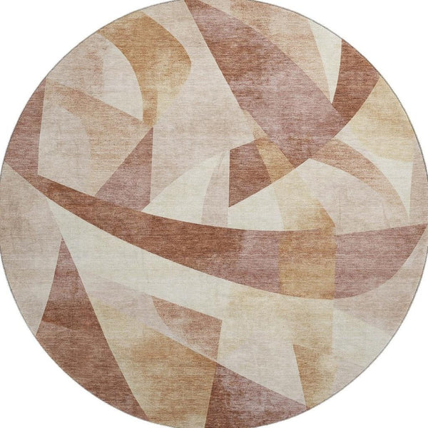 HomeRoots 8' Rust Copper and Wheat Abstract Round Rug - Washable, Stain-Resistant, UV-Protected for Modern Homes 705272