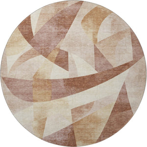 HomeRoots 8' Rust Copper and Wheat Abstract Round Rug - Washable, Stain-Resistant, UV-Protected for Modern Homes 705272