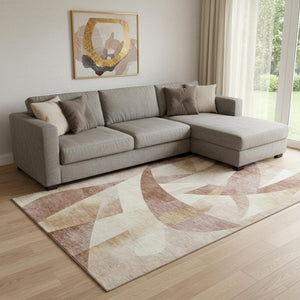 HomeRoots 8' X 10' Abstract Geometric Area Rug in Rust Copper & Wheat - Washable, UV Protected, Non-Slip Design 705273