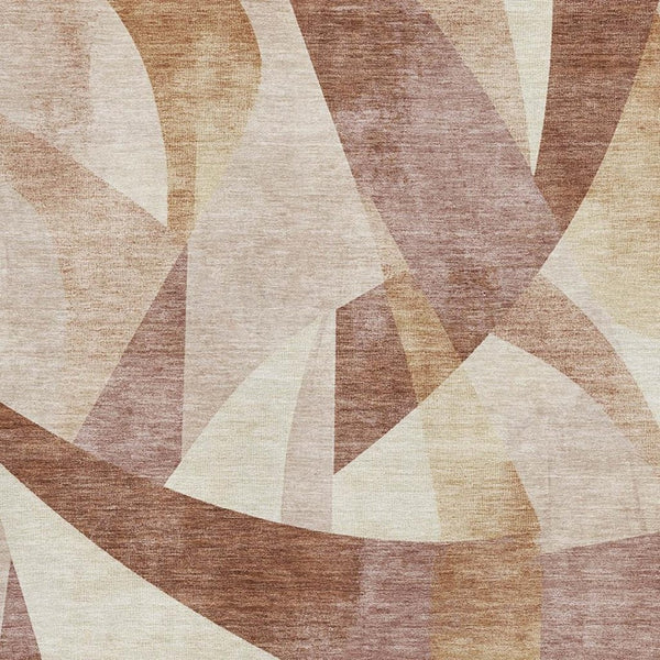 HomeRoots 8' X 10' Abstract Geometric Area Rug in Rust Copper & Wheat - Washable, UV Protected, Non-Slip Design 705273