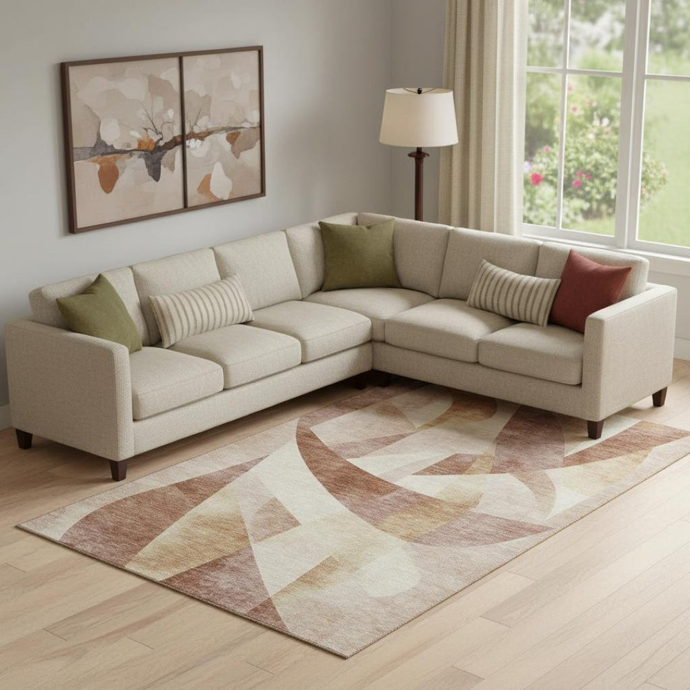 HomeRoots 9' X 12' Abstract Geometric Rust Copper & Wheat Area Rug - Washable, Stain Resistant, UV Protected 705274