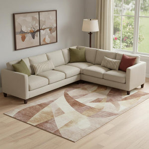 HomeRoots 9' X 12' Abstract Geometric Rust Copper & Wheat Area Rug - Washable, Stain Resistant, UV Protected 705274
