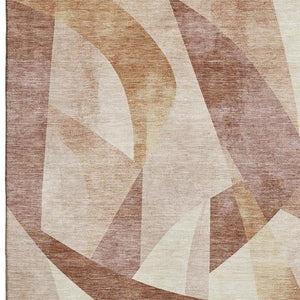 HomeRoots 9' X 12' Abstract Geometric Rust Copper & Wheat Area Rug - Washable, Stain Resistant, UV Protected 705274
