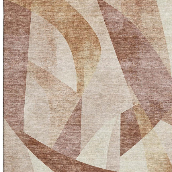 HomeRoots 9' X 12' Abstract Geometric Rust Copper & Wheat Area Rug - Washable, Stain Resistant, UV Protected 705274
