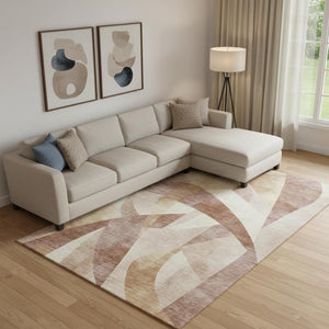 HomeRoots 10' x 14' Abstract Geometric Area Rug in Rust, Copper & Wheat - Durable, UV Protected & Washable! 705275
