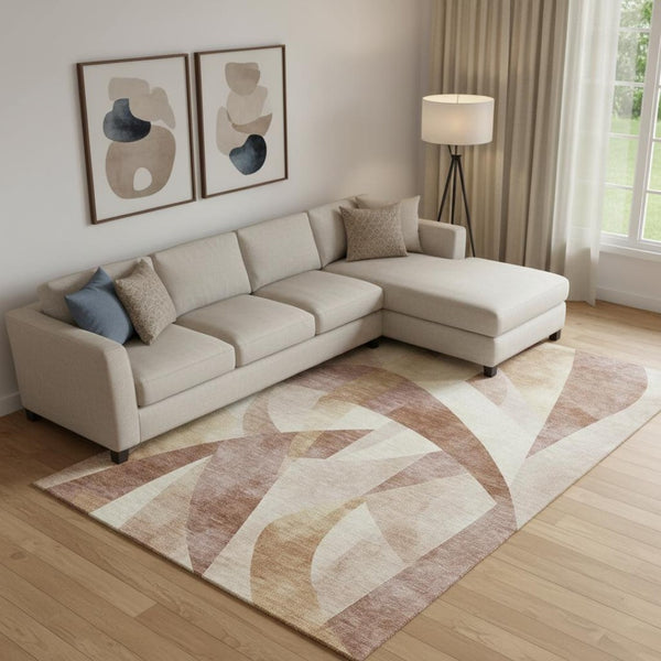 HomeRoots 10' x 14' Abstract Geometric Area Rug in Rust, Copper & Wheat - Durable, UV Protected & Washable! 705275