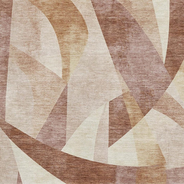 HomeRoots 10' x 14' Abstract Geometric Area Rug in Rust, Copper & Wheat - Durable, UV Protected & Washable! 705275
