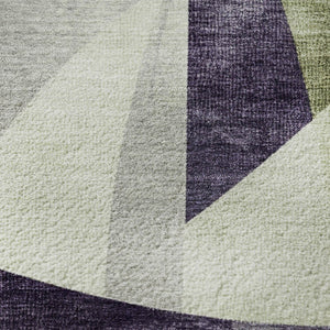 HomeRoots 8' Abstract Geometric Round Rug in Purple, Ivory & Green - Washable, UV Protected & Durable Design 705278