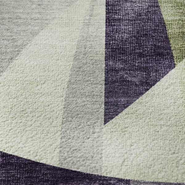 HomeRoots 8' Abstract Geometric Round Rug in Purple, Ivory & Green - Washable, UV Protected & Durable Design 705278