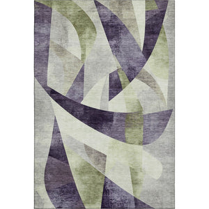 HomeRoots 8' X 10' Stylish Purple, Ivory & Green Abstract Geometric Area Rug - Washable & UV Protected Design 705279