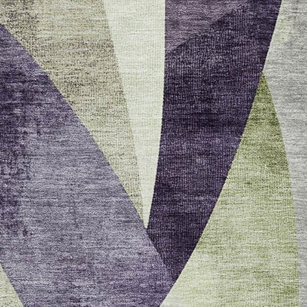 HomeRoots 8' X 10' Stylish Purple, Ivory & Green Abstract Geometric Area Rug - Washable & UV Protected Design 705279