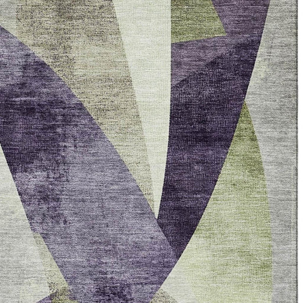 HomeRoots 8' X 10' Stylish Purple, Ivory & Green Abstract Geometric Area Rug - Washable & UV Protected Design 705279
