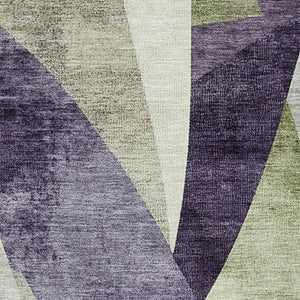 HomeRoots 9' X 12' Abstract Geometric Washable Area Rug in Purple, Ivory & Green with UV Protection Features 705280