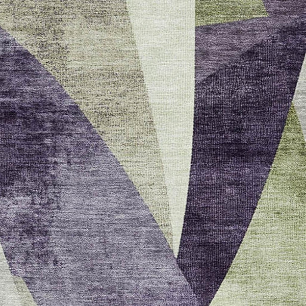 HomeRoots 9' X 12' Abstract Geometric Washable Area Rug in Purple, Ivory & Green with UV Protection Features 705280