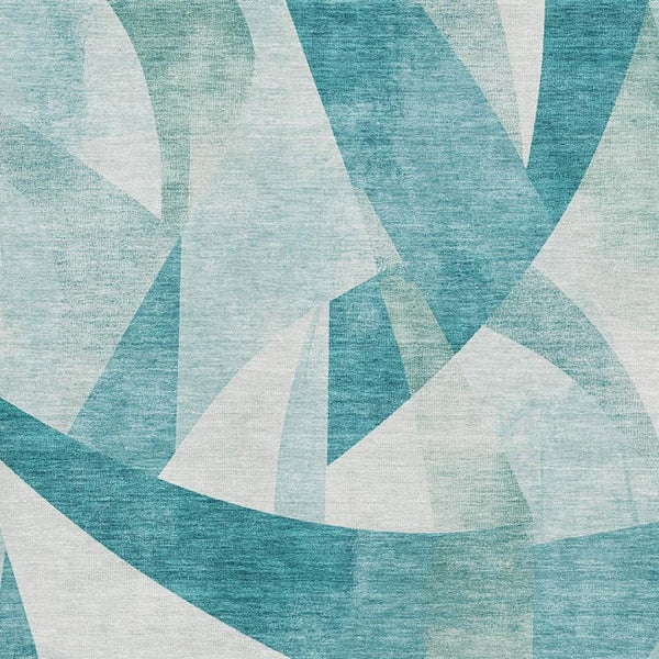 HomeRoots 5' X 8' Teal & Ivory Abstract Geometric Area Rug - Washable, UV-Protected, Stylish & Durable Design 705283