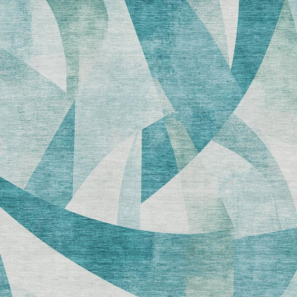 HomeRoots 8' X 10' Teal and Ivory Abstract Geometric Area Rug - Washable, UV-Protected, Stain-Resistant Design 705285