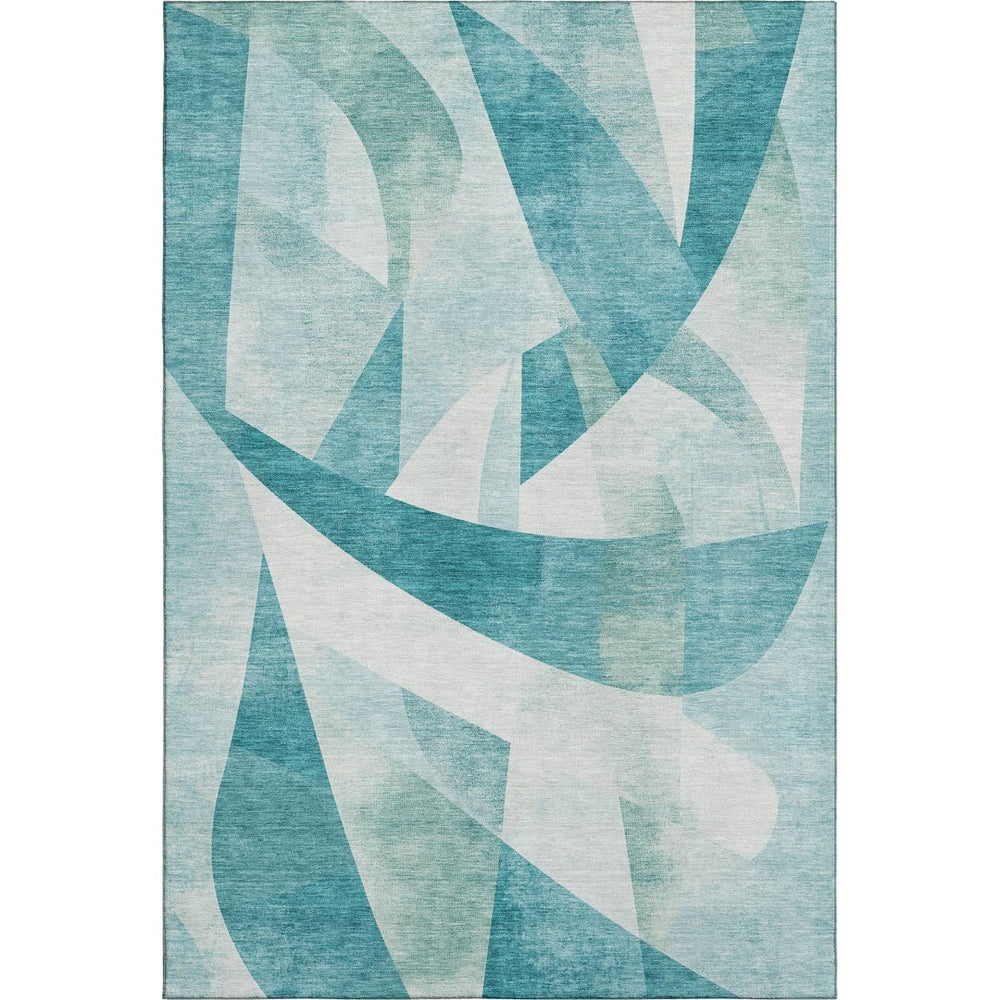 HomeRoots 9' X 12' Teal And Ivory Abstract Geometric Area Rug - Washable, Non-Slip, UV Protected for Homes 705286