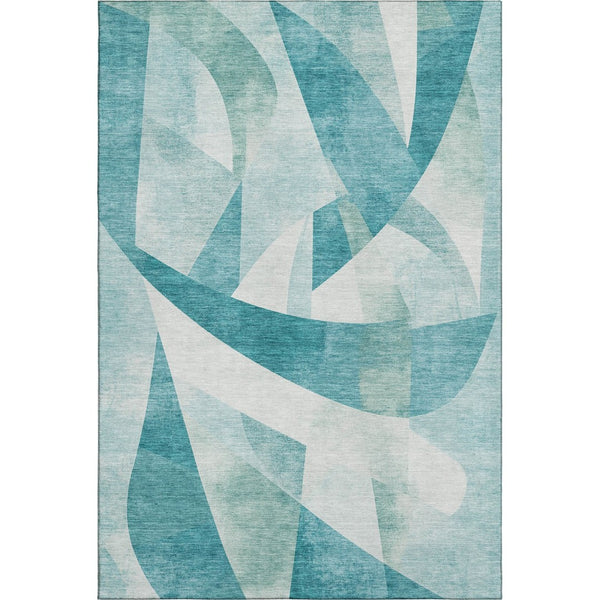 HomeRoots 9' X 12' Teal And Ivory Abstract Geometric Area Rug - Washable, Non-Slip, UV Protected for Homes 705286