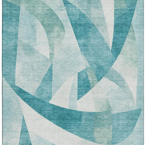 HomeRoots 9' X 12' Teal And Ivory Abstract Geometric Area Rug - Washable, Non-Slip, UV Protected for Homes 705286