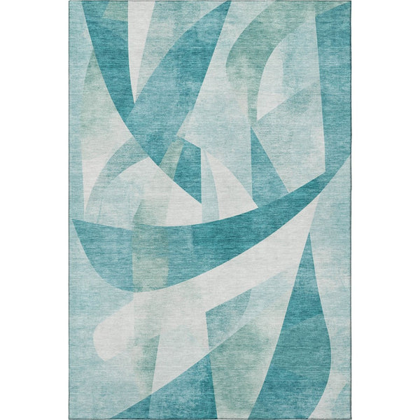 HomeRoots 9' X 12' Teal And Ivory Abstract Geometric Area Rug - Washable, Non-Slip, UV Protected for Homes 705286