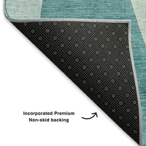 HomeRoots 10' X 14' Teal & Ivory Geometric Washable Area Rug with UV Protection for Stylish Living Spaces 705287