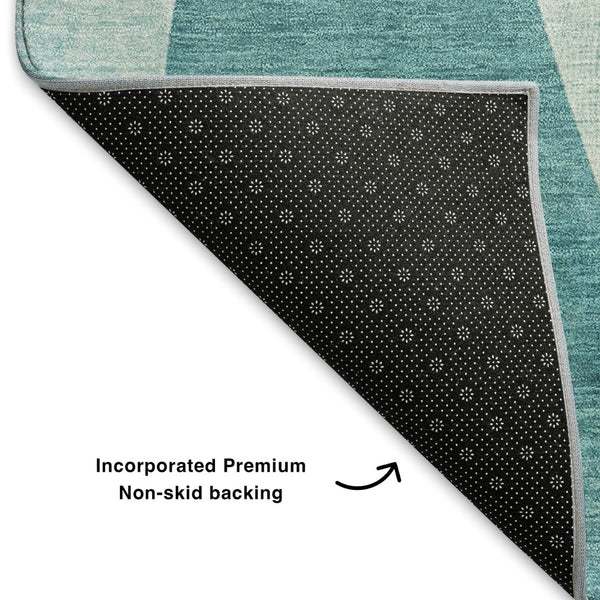 HomeRoots 10' X 14' Teal & Ivory Geometric Washable Area Rug with UV Protection for Stylish Living Spaces 705287