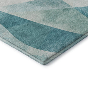HomeRoots 10' X 14' Teal & Ivory Geometric Washable Area Rug with UV Protection for Stylish Living Spaces 705287