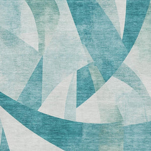 HomeRoots 10' X 14' Teal & Ivory Geometric Washable Area Rug with UV Protection for Stylish Living Spaces 705287