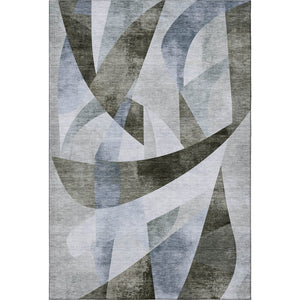 HomeRoots 5' X 8' Abstract Geometric Area Rug in Taupe, Blue & Ivory - Washable, UV-Protected, Stain Resistant! 705289