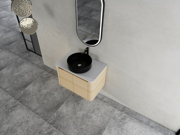English Elm 30'' Wall-Mounted Bathroom Vanity With Ceramic Art Sink, Soft-Close Doors & Space-Saving Design W999S00463